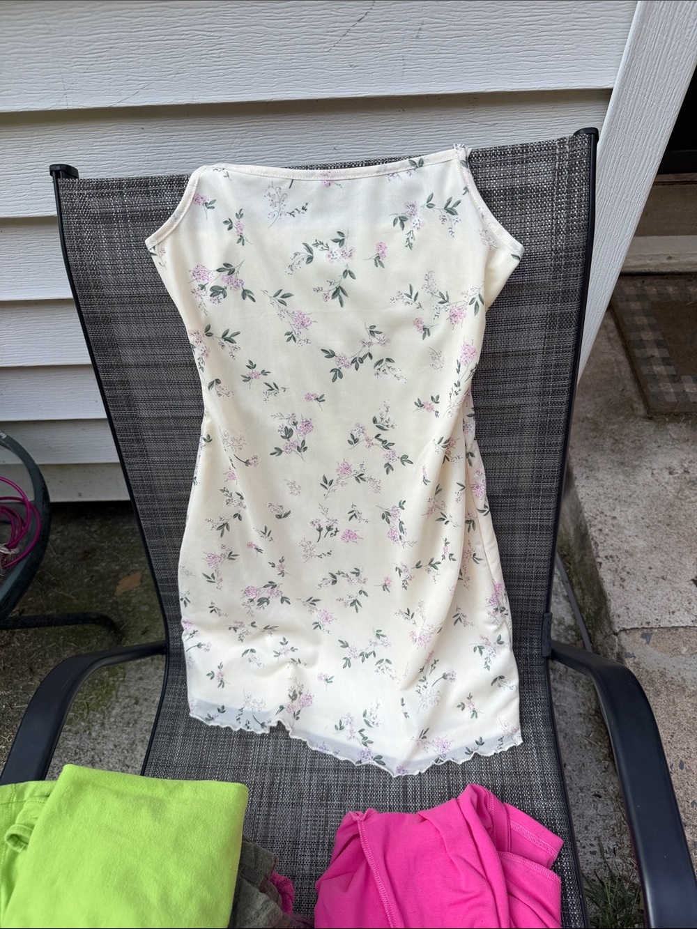 SHEIN Cream Floral Casual Dress with Pink & Green Accents